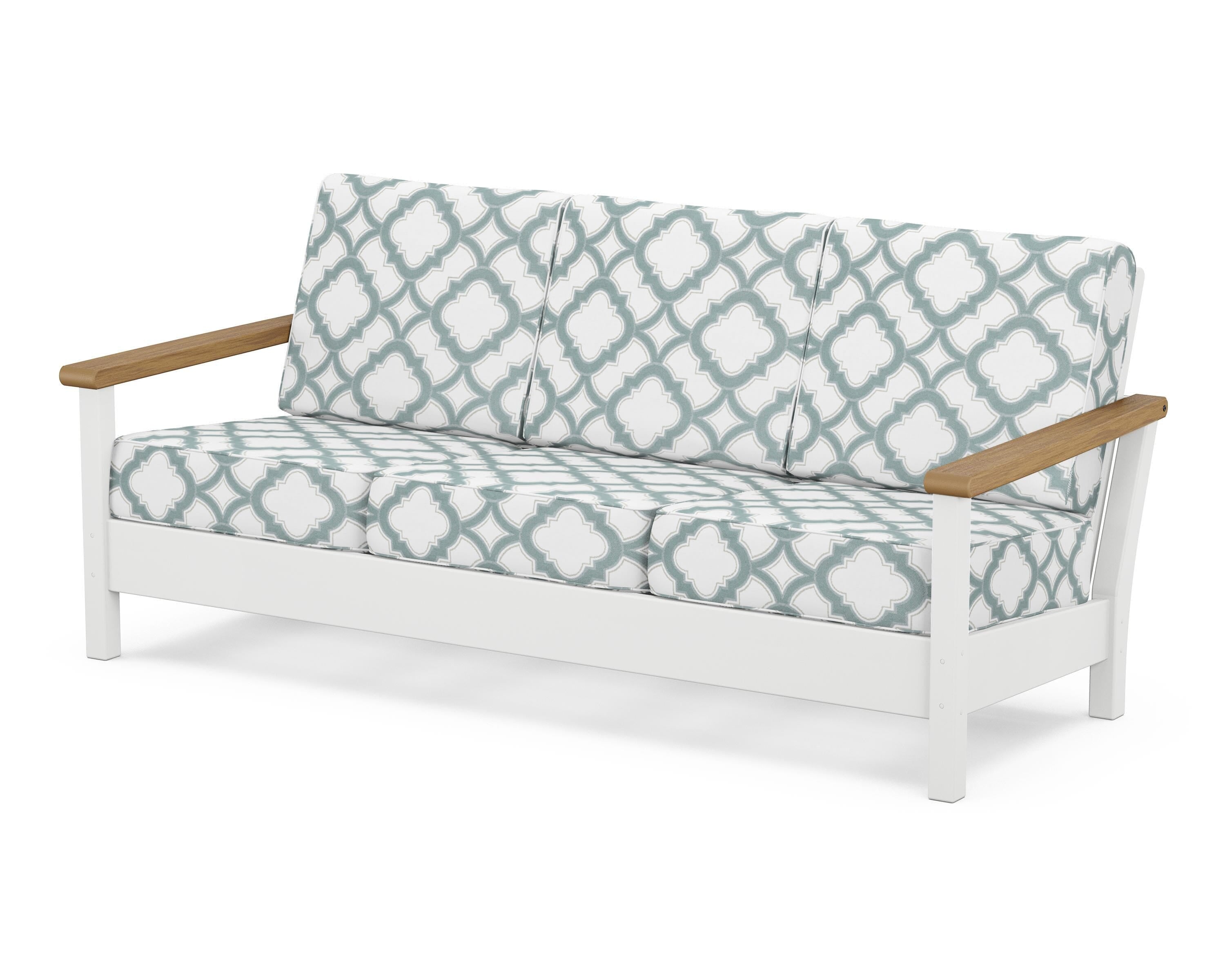 POLYWOOD® Harbour Deep Seating Sofa in White / Natural / Trellis Glacier Spa