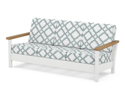 POLYWOOD® Harbour Deep Seating Sofa in White / Natural / Trellis Glacier Spa