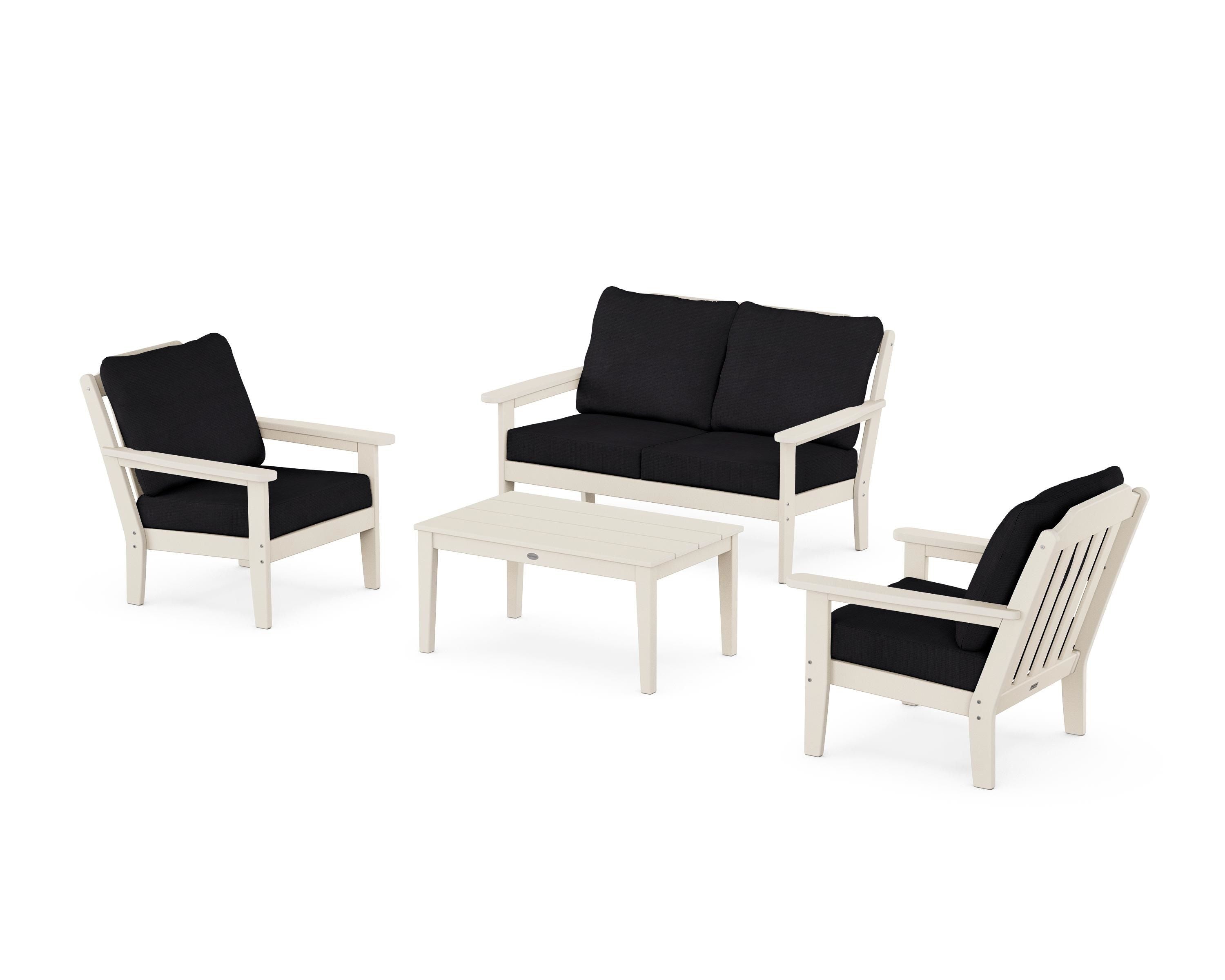 Country Living Cottage 4-Piece Deep Seating Set with Loveseat in Sand / Midnight Linen