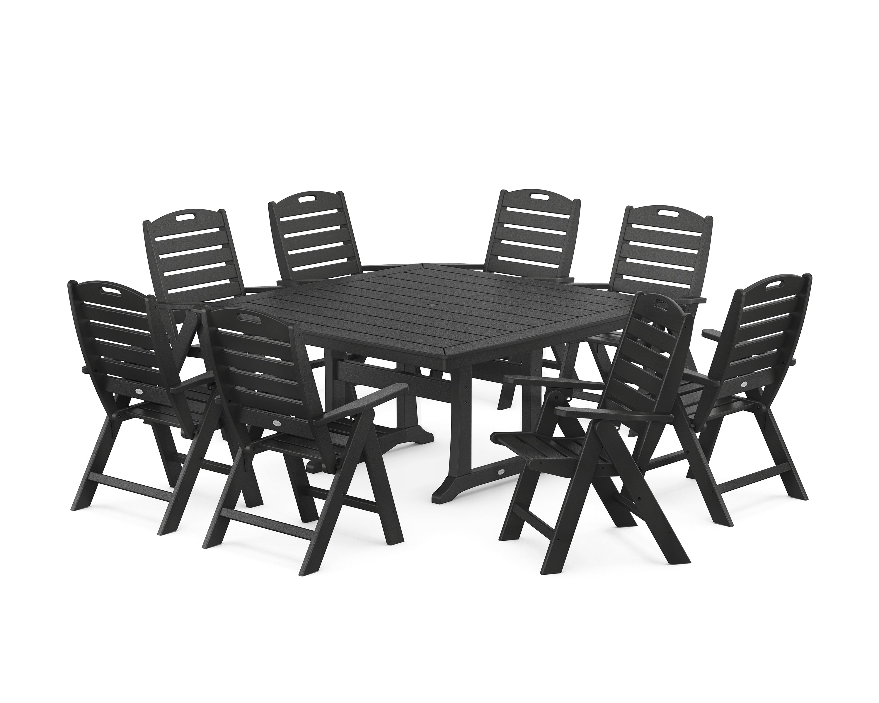 POLYWOOD® Nautical Highback 9-Piece Square Dining Set with Trestle Legs in Black