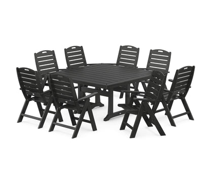 POLYWOOD® Nautical Highback 9-Piece Square Dining Set with Trestle Legs in Black