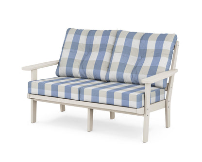 POLYWOOD® Prairie Deep Seating Loveseat in Sand / Buffalo Plaid Sky Blue
