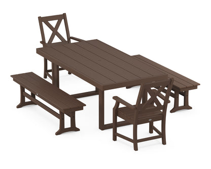 POLYWOOD® Braxton 5-Piece Dining Set with Benches in Mahogany