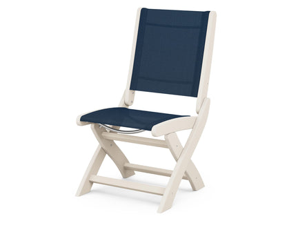 POLYWOOD® Coastal Folding Side Chair in Sand / Navy Blue Sling