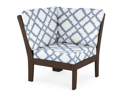 POLYWOOD® Braxton Modular Corner Chair in Mahogany / Trellis Sky Blue