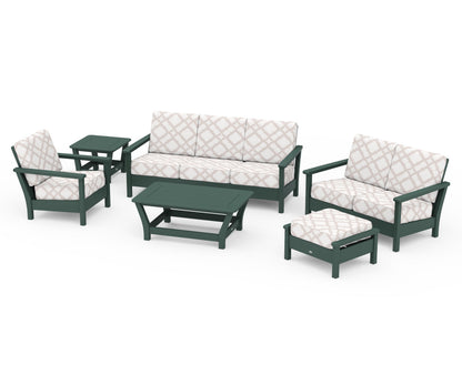 POLYWOOD® Harbour 6-Piece Outdoor Living Set in Green / Trellis Dune Burlap