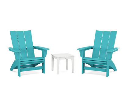 POLYWOOD® 3-Piece Modern Grand Adirondack Set in Aruba / White