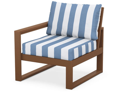 POLYWOOD® EDGE Modular Left Arm Chair in Teak / Cabana Stripe Sky Blue