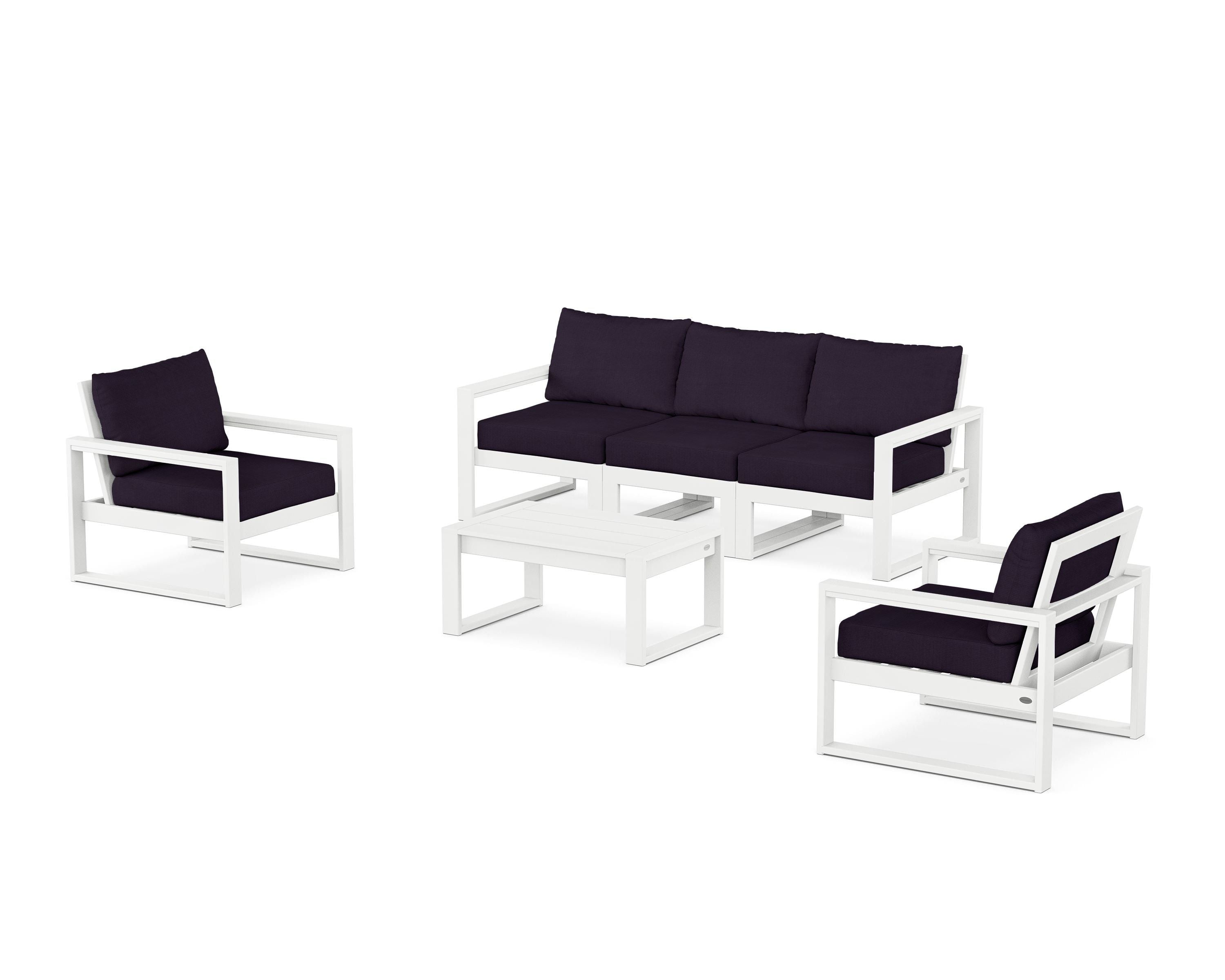 POLYWOOD® EDGE Sectional 4-Piece Deep Seating Set with Sofa in White / Navy Linen