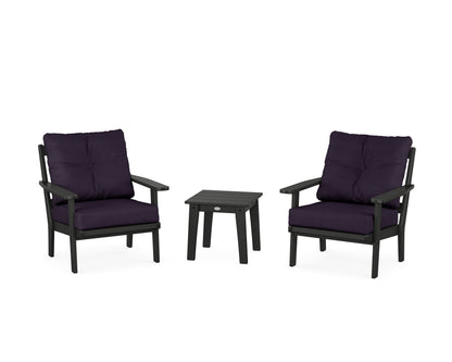 POLYWOOD® Oxford 3-Piece Deep Seating Set in Black / Navy Linen