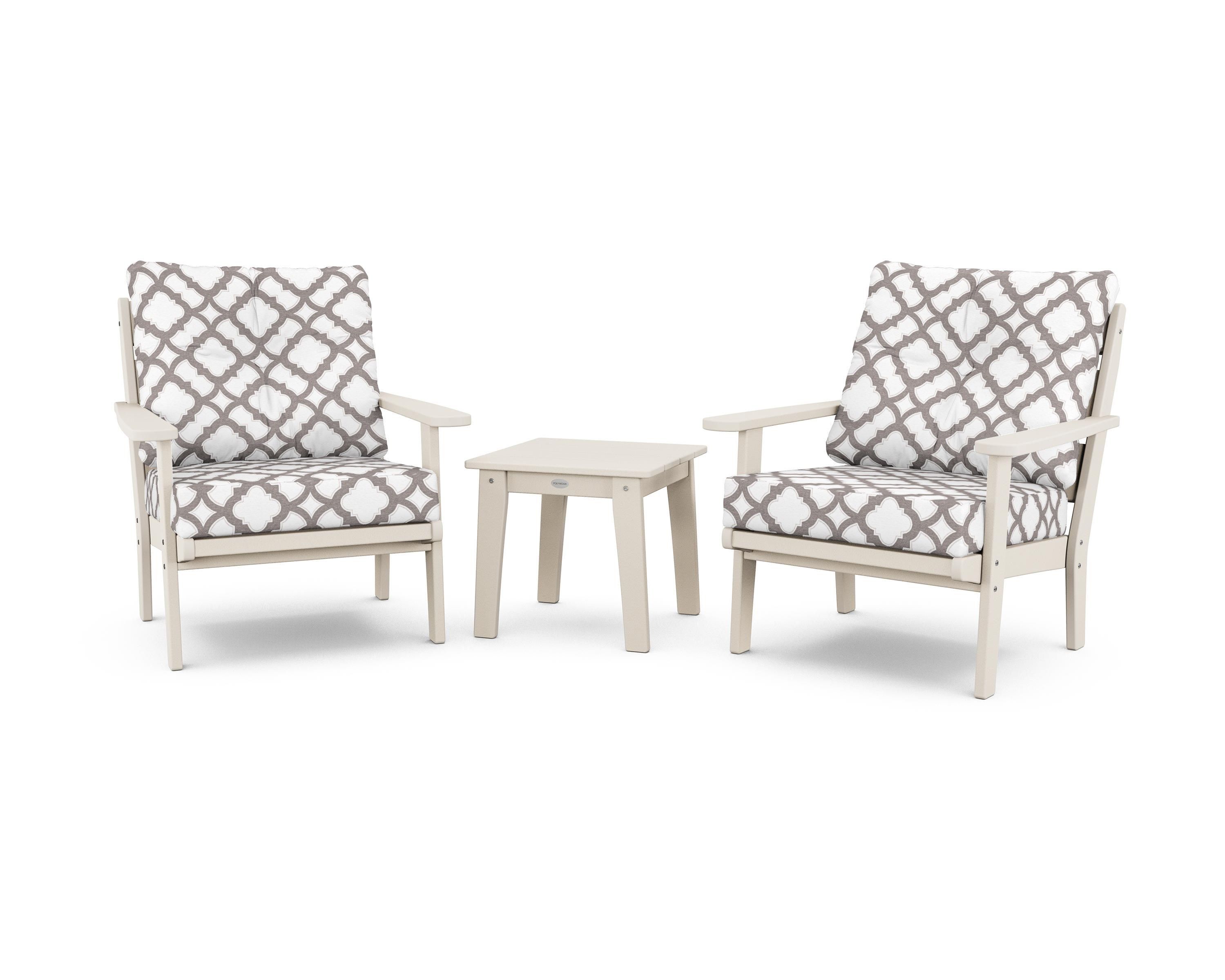 POLYWOOD® Lakeside 3-Piece Deep Seating Chair Set in Sand / Trellis Grey Mist