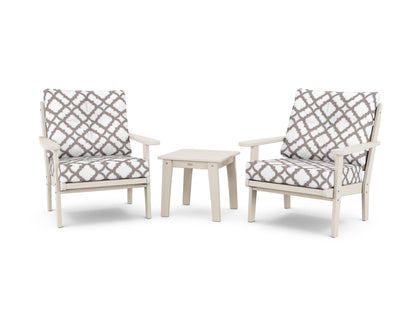 POLYWOOD® Lakeside 3-Piece Deep Seating Chair Set in Sand / Trellis Grey Mist