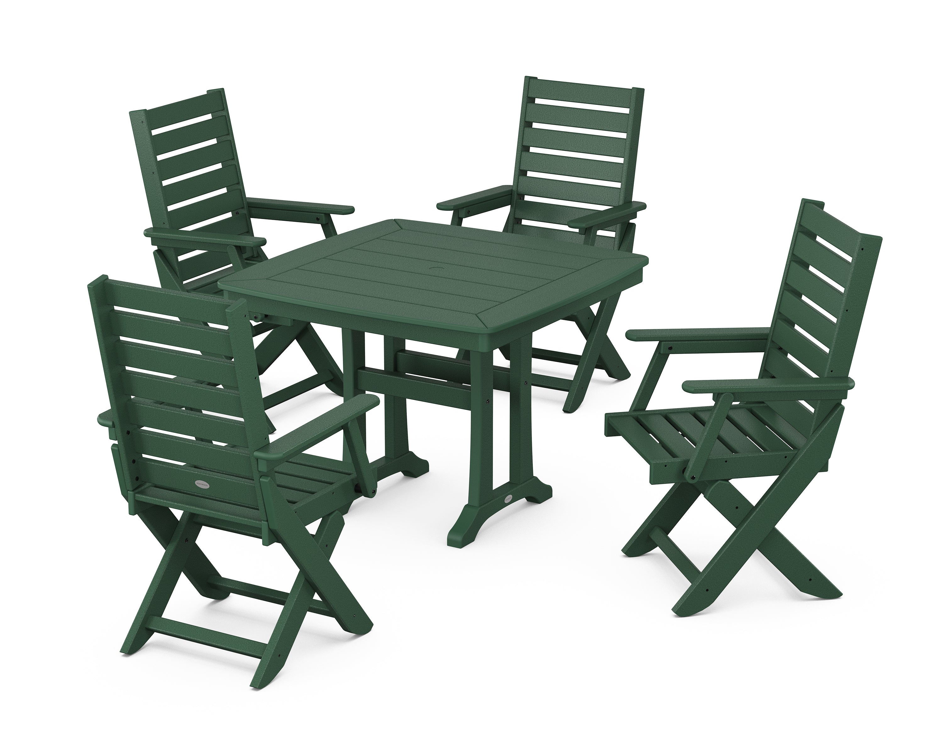 POLYWOOD® Captain Folding Chair 5-Piece Dining Set with Trestle Legs in Green