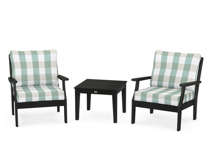 POLYWOOD® Braxton 3-Piece Deep Seating Set in Black / Buffalo Plaid Glacier Spa