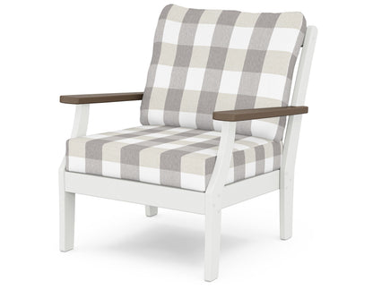 POLYWOOD® Braxton Deep Seating Chair in White / Kona / Buffalo Plaid Grey Mist