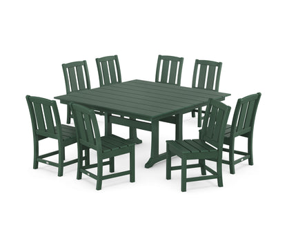 POLYWOOD® Mission Side Chair 9-Piece Square Farmhouse Dining Set with Trestle Legs in Green