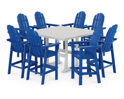 POLYWOOD® Vineyard Curveback Adirondack 9-Piece Trestle Bar Set in Pacific Blue / White