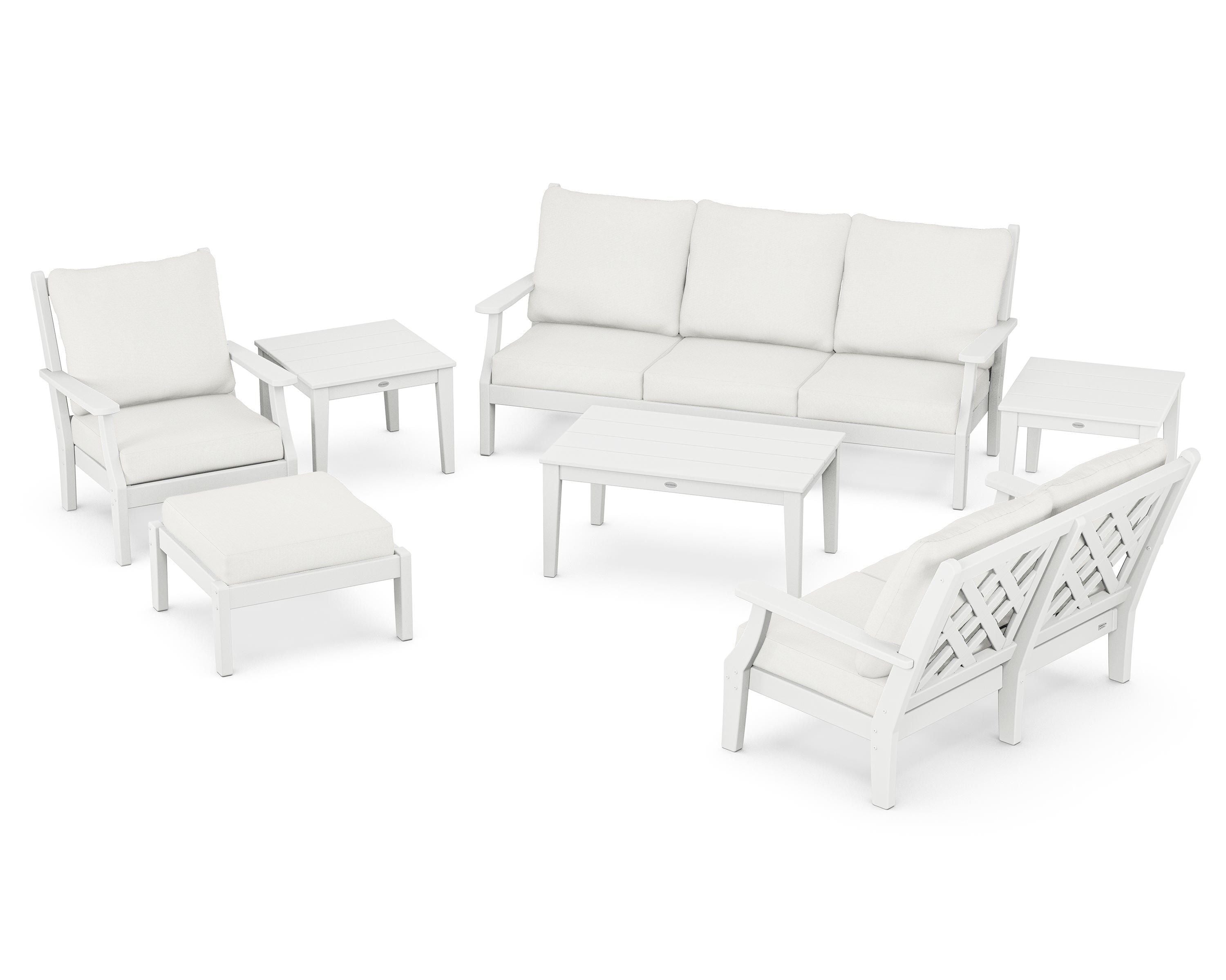 Country Living Wovendale 7-Piece Deep Seating Set in White / Natural Linen