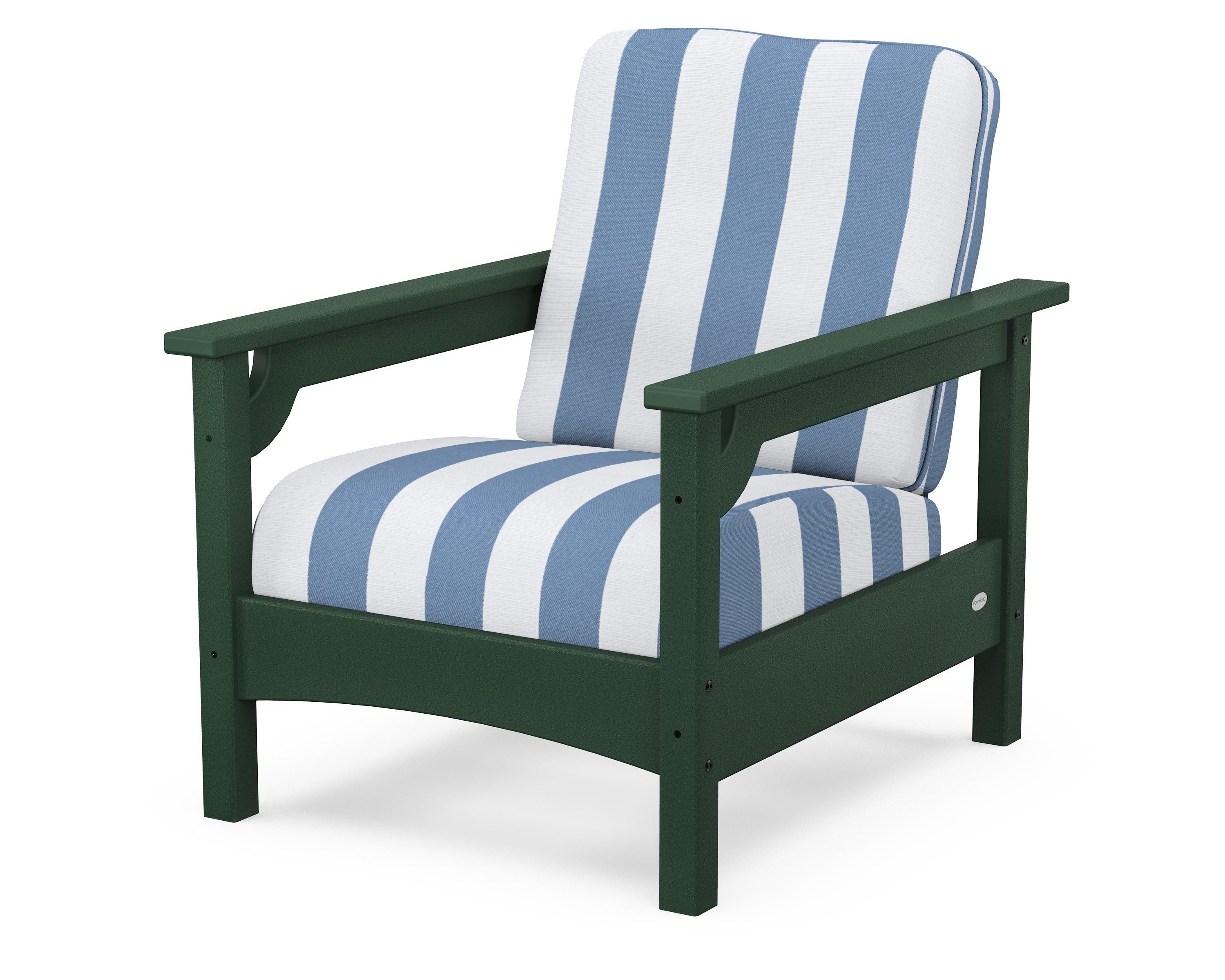 POLYWOOD® Club Chair in Green / Cabana Stripe Sky Blue