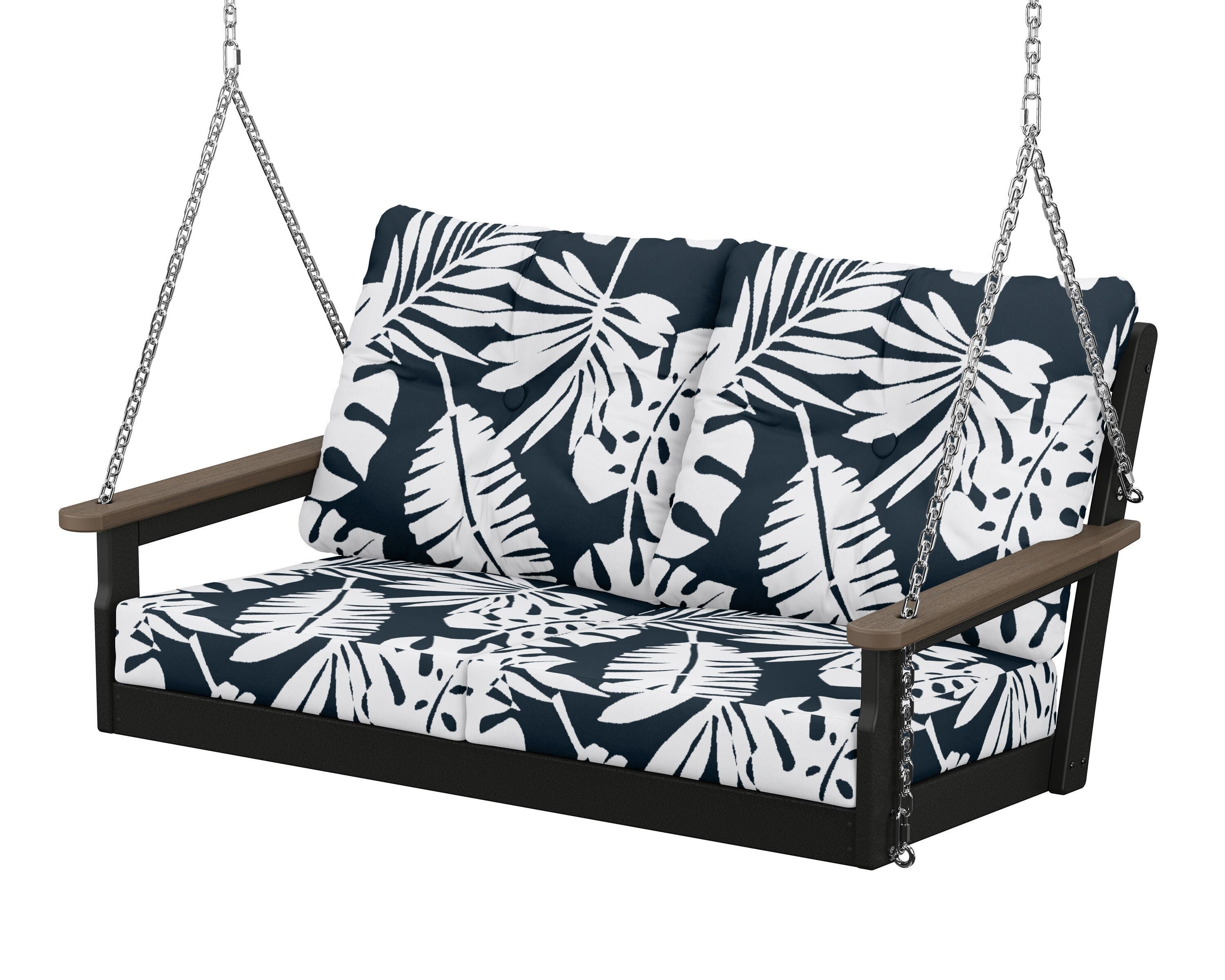 POLYWOOD® Vineyard Deep Seating Swing in Black / Kona / Leaf Marine Indigo