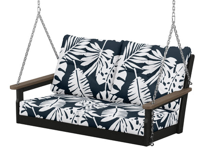 POLYWOOD® Vineyard Deep Seating Swing in Black / Kona / Leaf Marine Indigo
