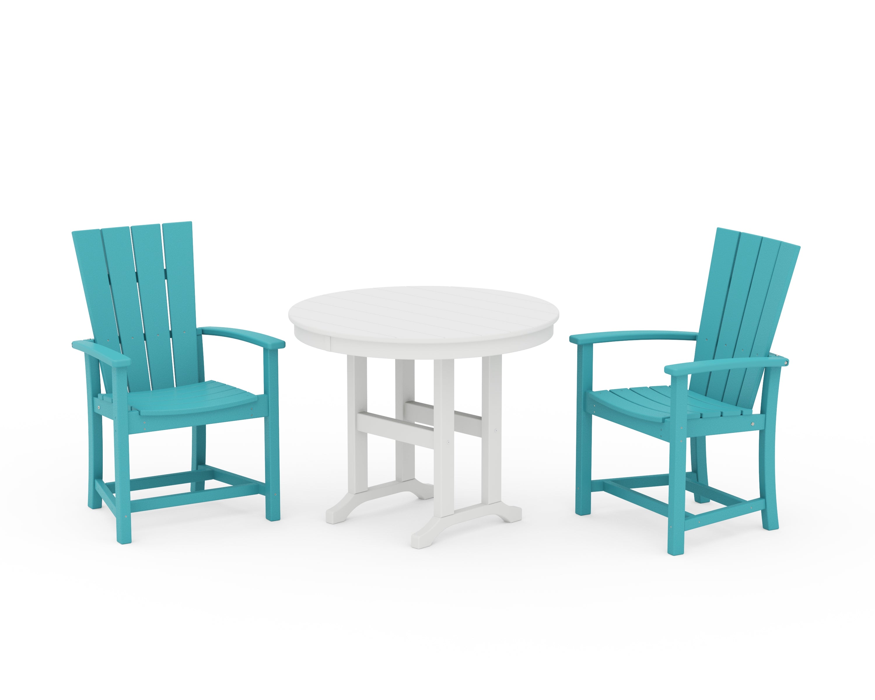 POLYWOOD® Quattro 3-Piece Round Farmhouse Dining Set in Aruba / White