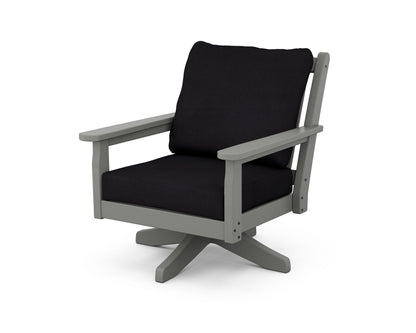 POLYWOOD® Chippendale Deep Seating Swivel Chair in Slate Grey / Midnight Linen