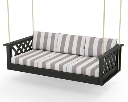 Country Living Wovendale Daybed Swing in Black / Cabana Stripe Grey Mist
