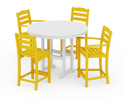 POLYWOOD® La Casa Café 5-Piece Round Farmhouse Counter Dining Set in Lemon / White