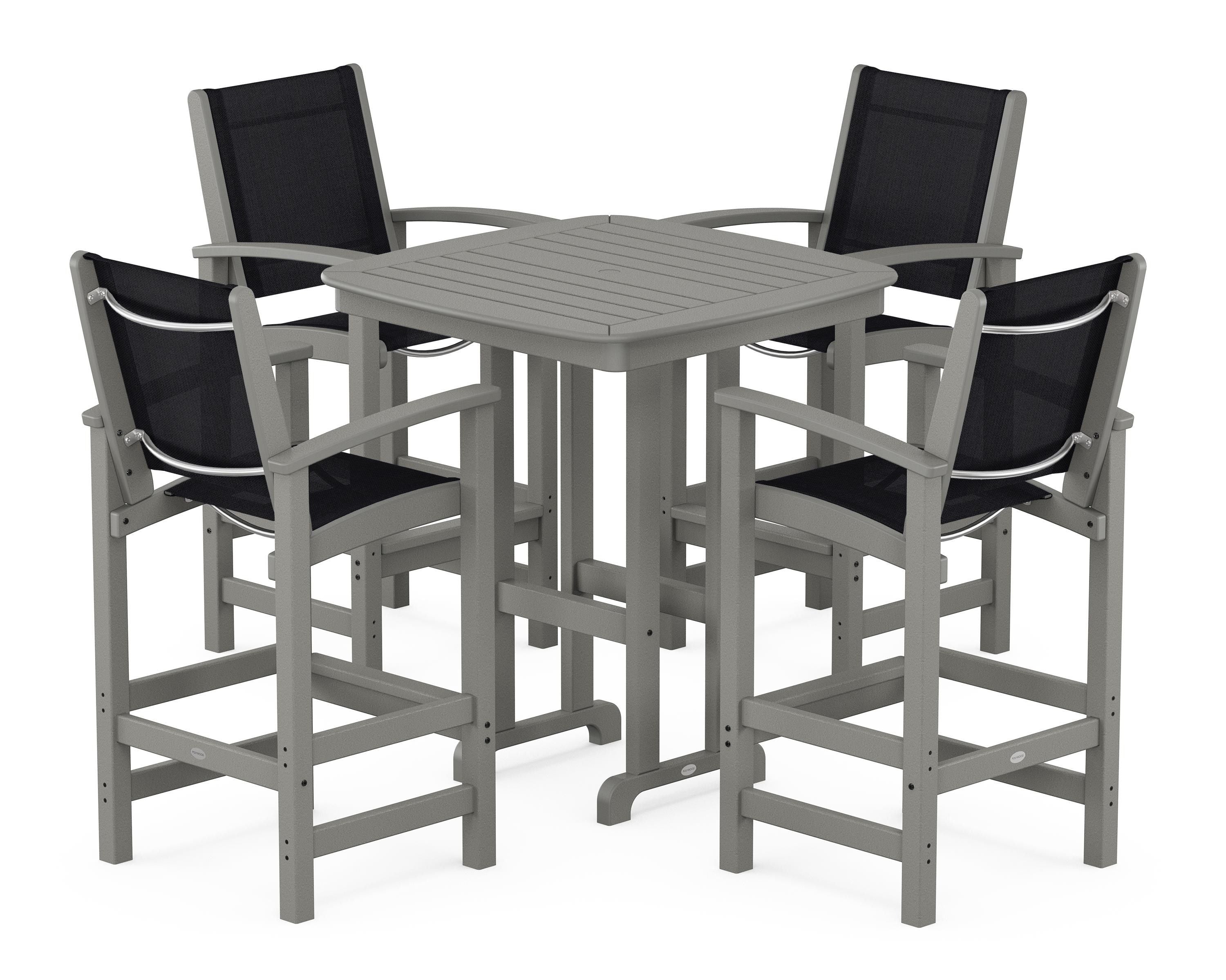 POLYWOOD® Coastal 5-Piece Bar Set in Slate Grey / Black Sling