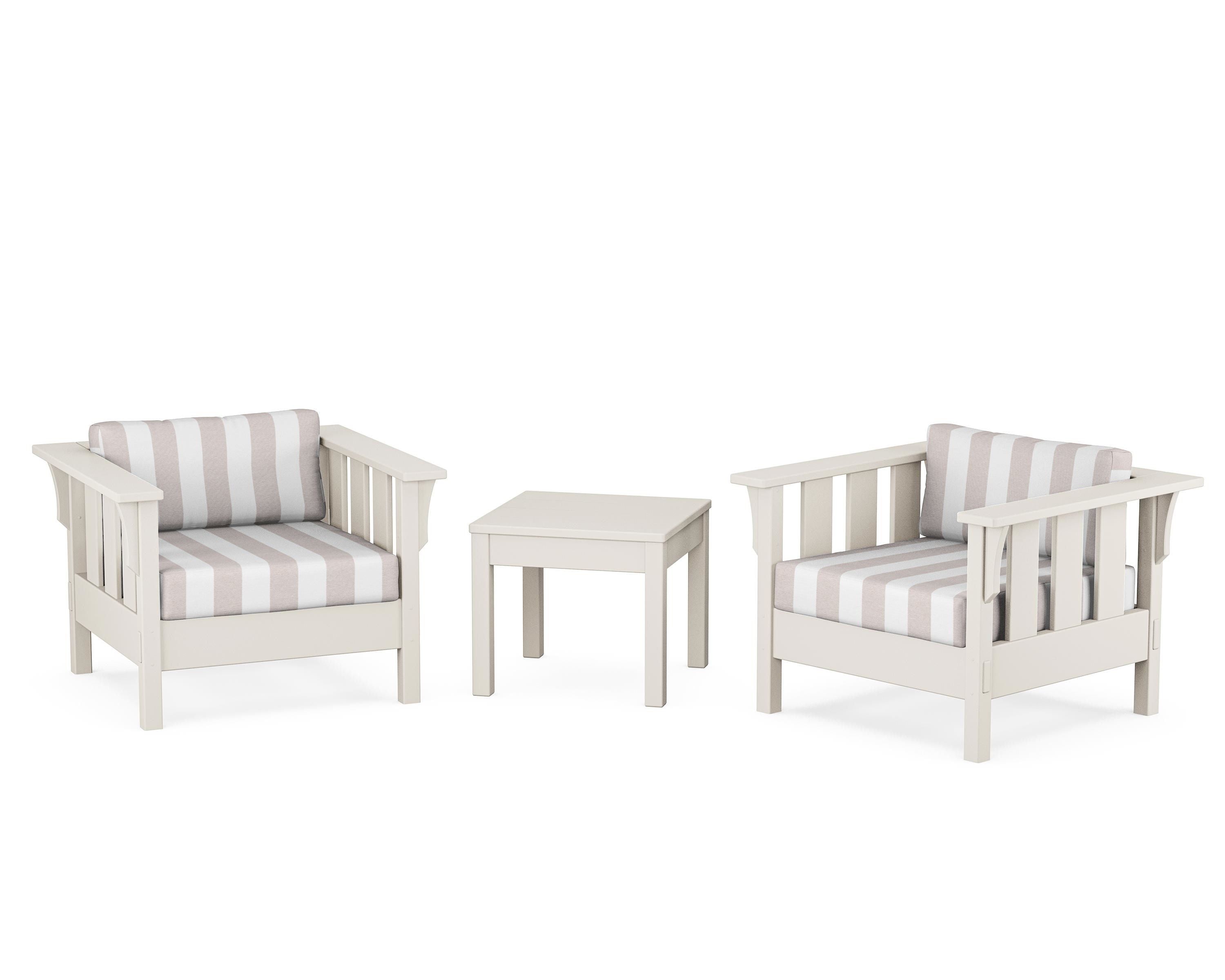 Martha Stewart by POLYWOOD® Acadia 3-Piece Deep Seating Set in Sand / Cabana Stripe Dune Burlap