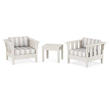 Martha Stewart by POLYWOOD® Acadia 3-Piece Deep Seating Set in Sand / Cabana Stripe Dune Burlap
