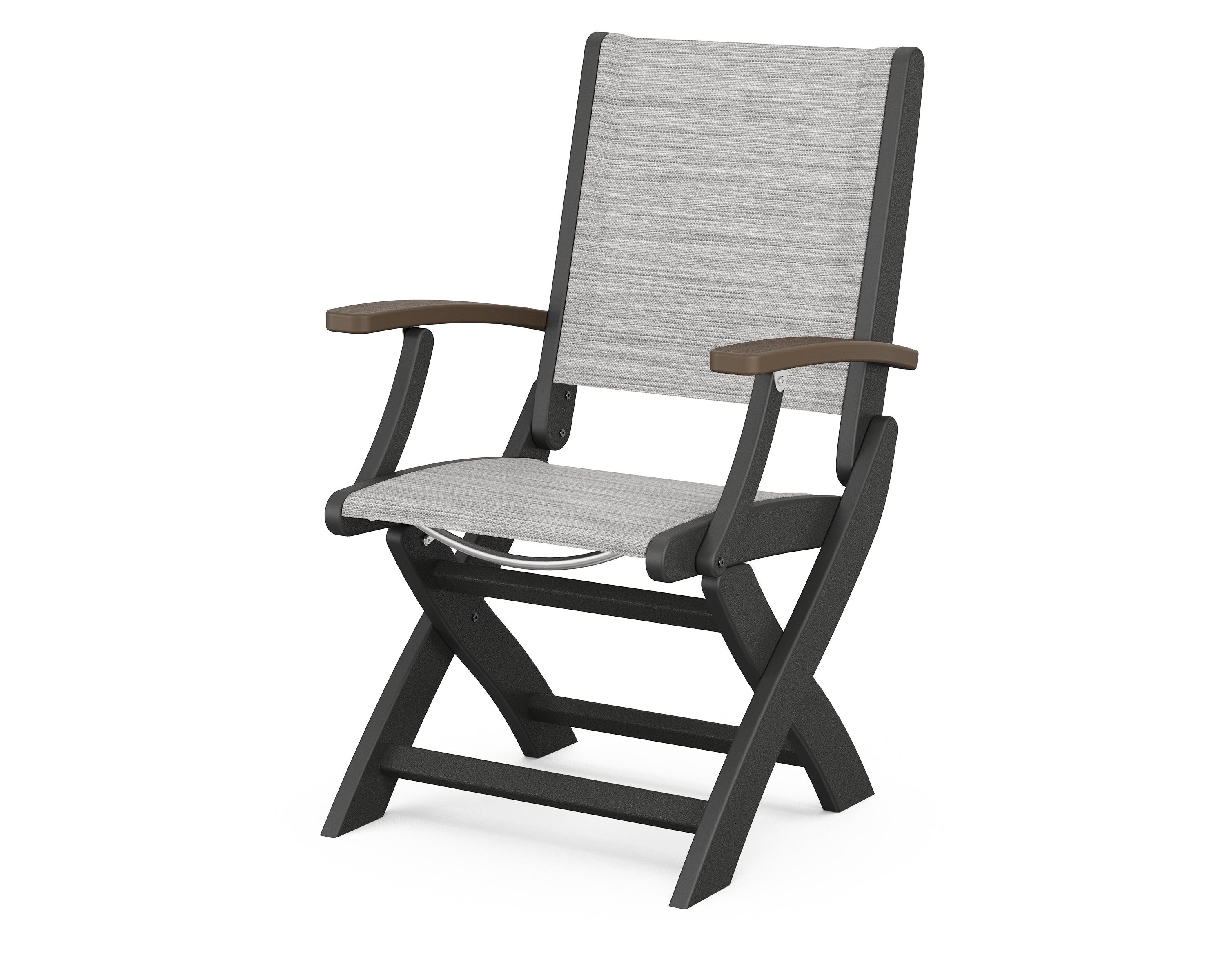 POLYWOOD® Coastal Folding Chair in Black / Kona / Metallic Sling