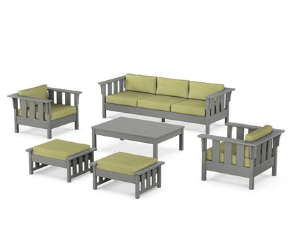 Martha Stewart by POLYWOOD® Acadia 6-Piece Lounge Sofa Set in Slate Grey / Chartreuse Boucle