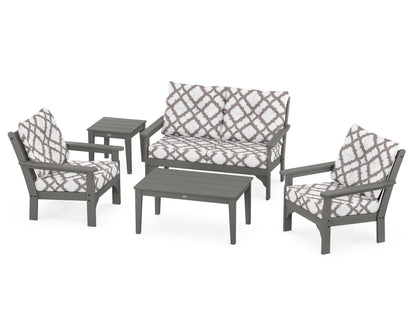 POLYWOOD® Vineyard 5-Piece Deep Seating Set in Slate Grey / Trellis Grey Mist