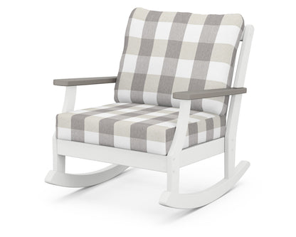 POLYWOOD® Braxton Deep Seating Rocking Chair in White / Driftwood / Buffalo Plaid Grey Mist