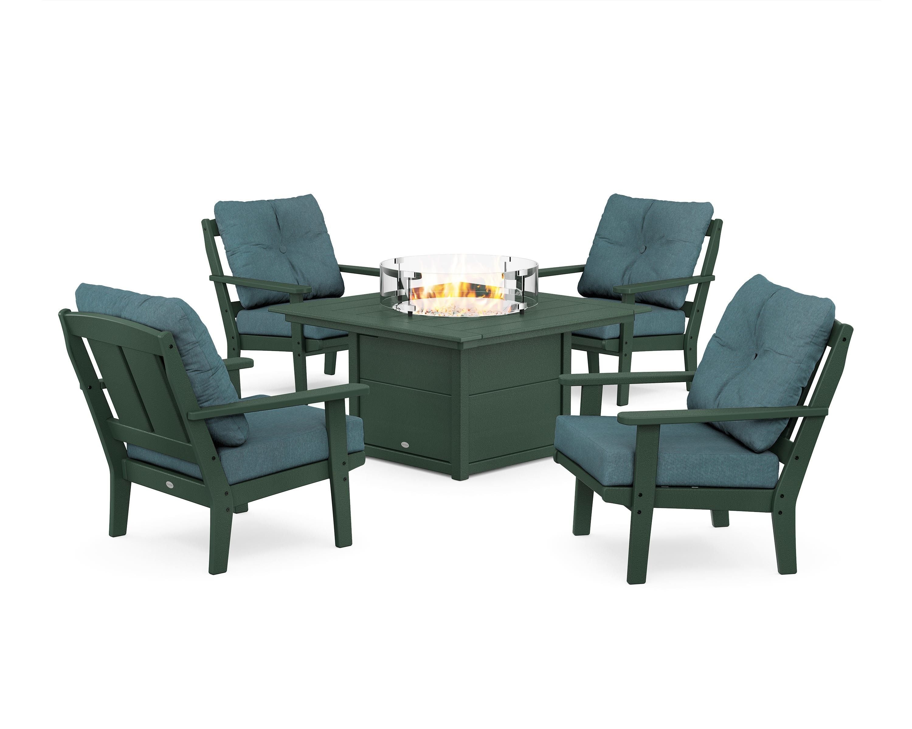POLYWOOD® Mission 5-Piece Deep Seating Set with Fire Pit Table in Green / Ocean Teal