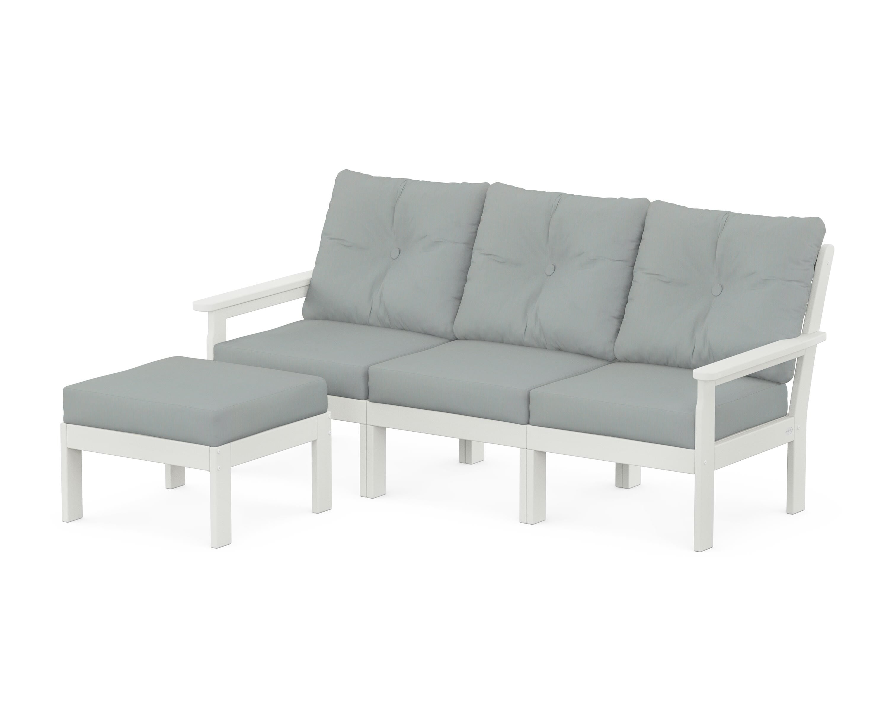 POLYWOOD® Vineyard 4-Piece Sectional with Ottoman in Vintage White / Spa