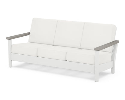 POLYWOOD® Harbour Deep Seating Sofa in White / Driftwood / Natural Linen