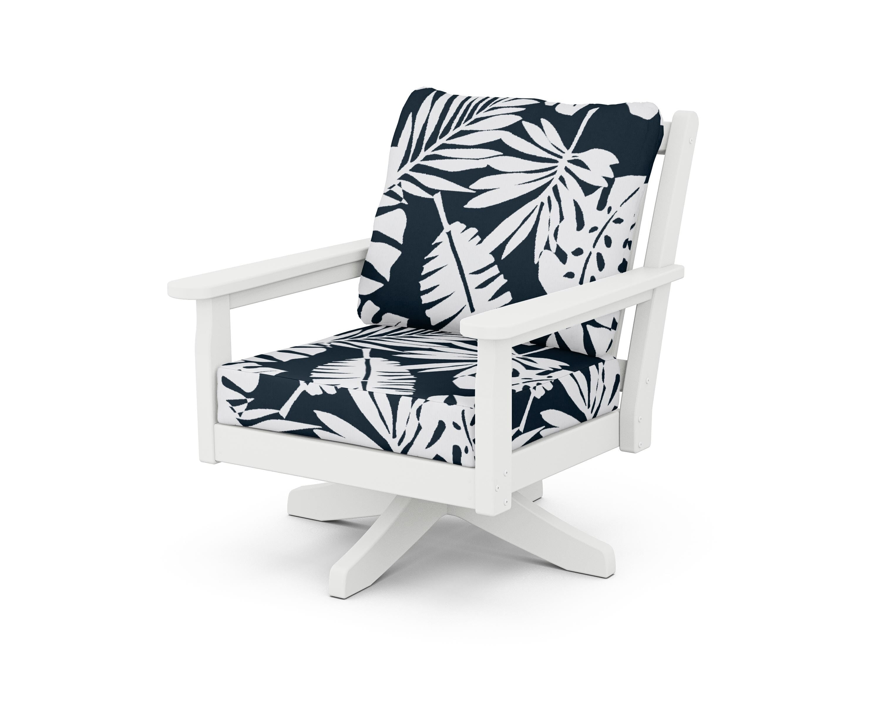 POLYWOOD® Chippendale Deep Seating Swivel Chair in White / Leaf Marine Indigo