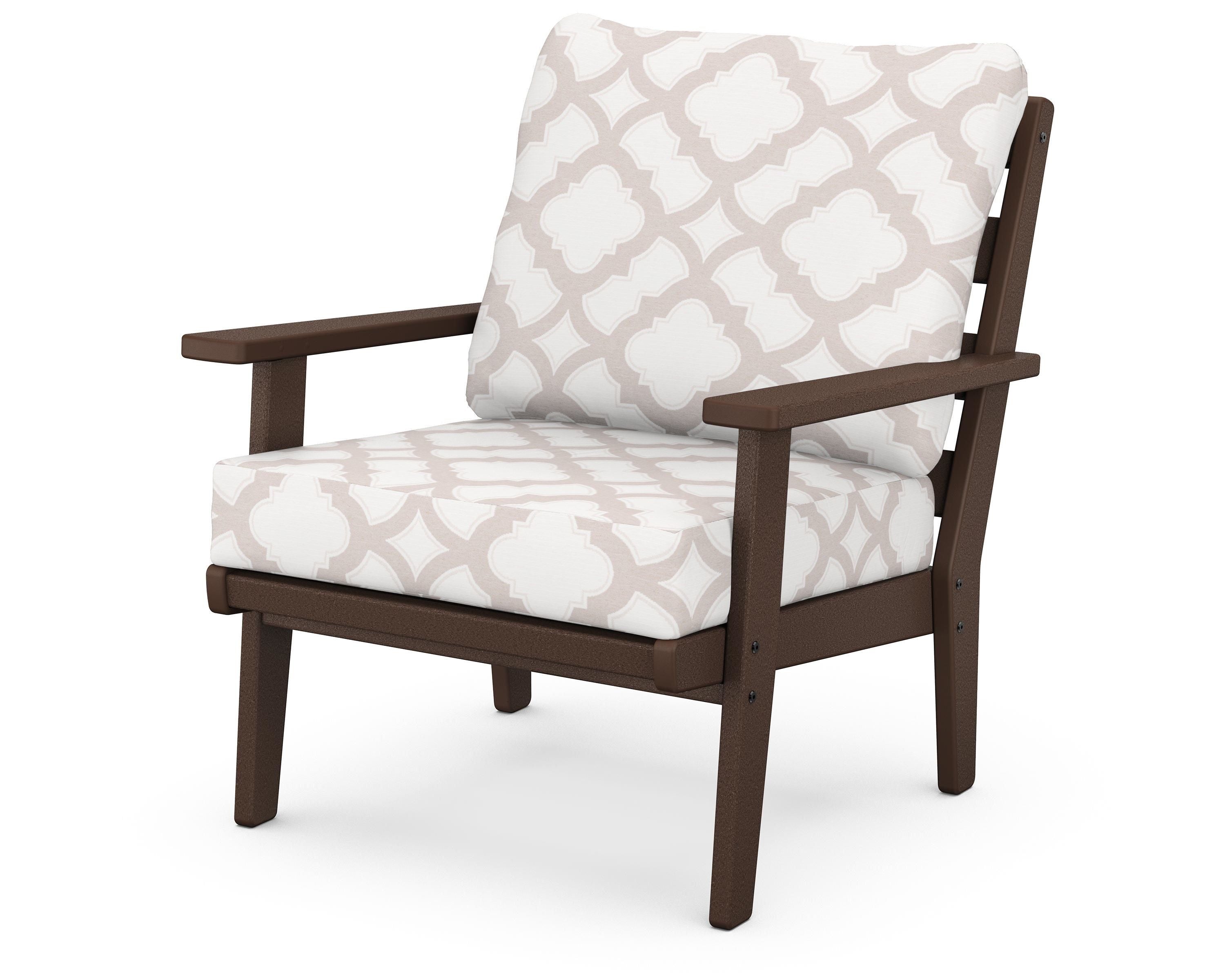 POLYWOOD® Grant Park Deep Seating Chair in Mahogany / Trellis Dune Burlap