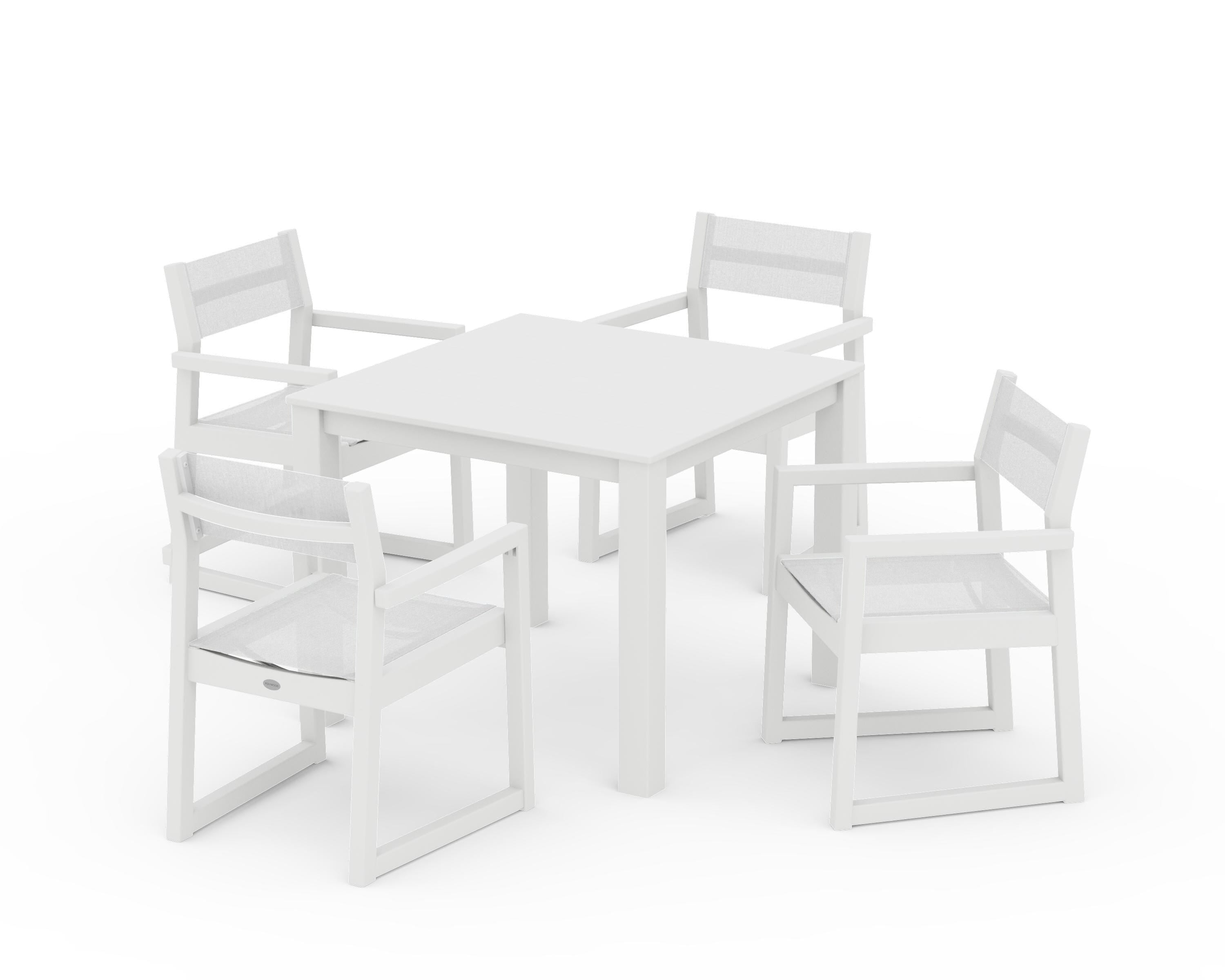 POLYWOOD® EDGE Sling Arm Chair 5-Piece Parsons Dining Set in White / White Sling