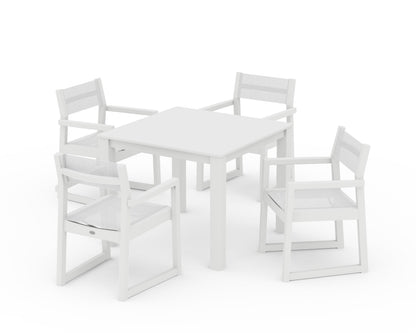 POLYWOOD® EDGE Sling Arm Chair 5-Piece Parsons Dining Set in White / White Sling