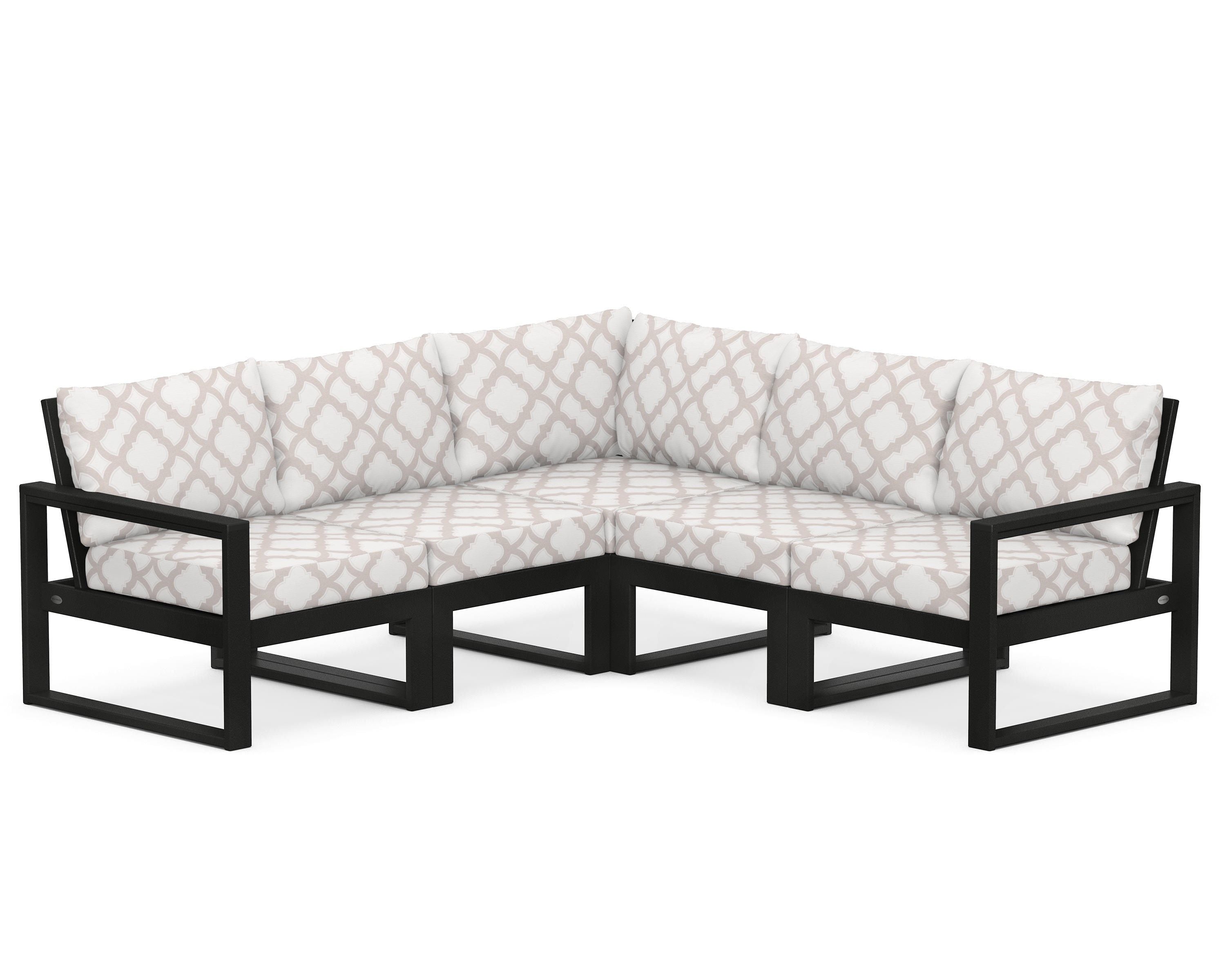 POLYWOOD® EDGE 5-Piece Modular Deep Seating Set in Black / Trellis Dune Burlap