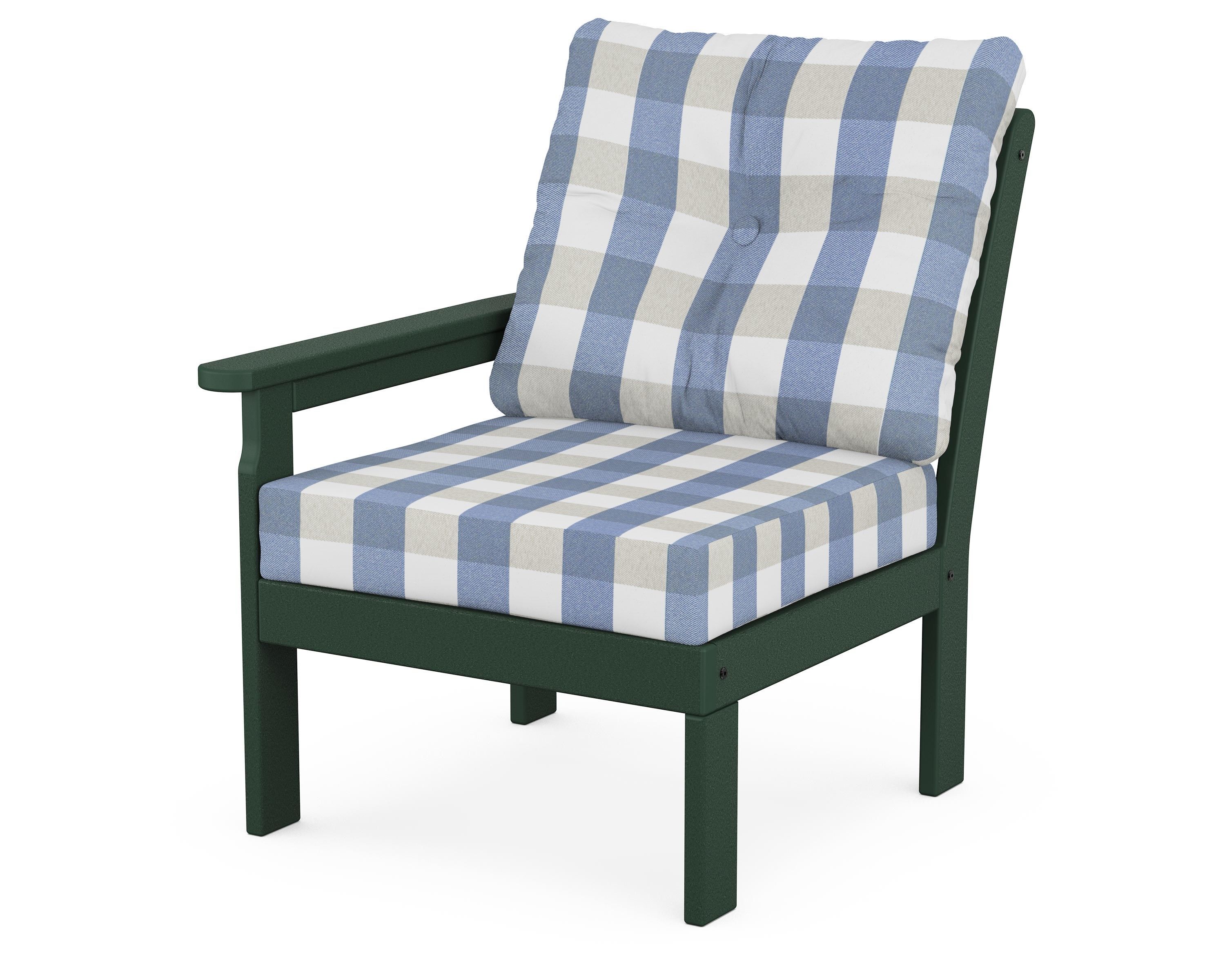 POLYWOOD® Vineyard Modular Left Arm Chair in Green / Buffalo Plaid Sky Blue