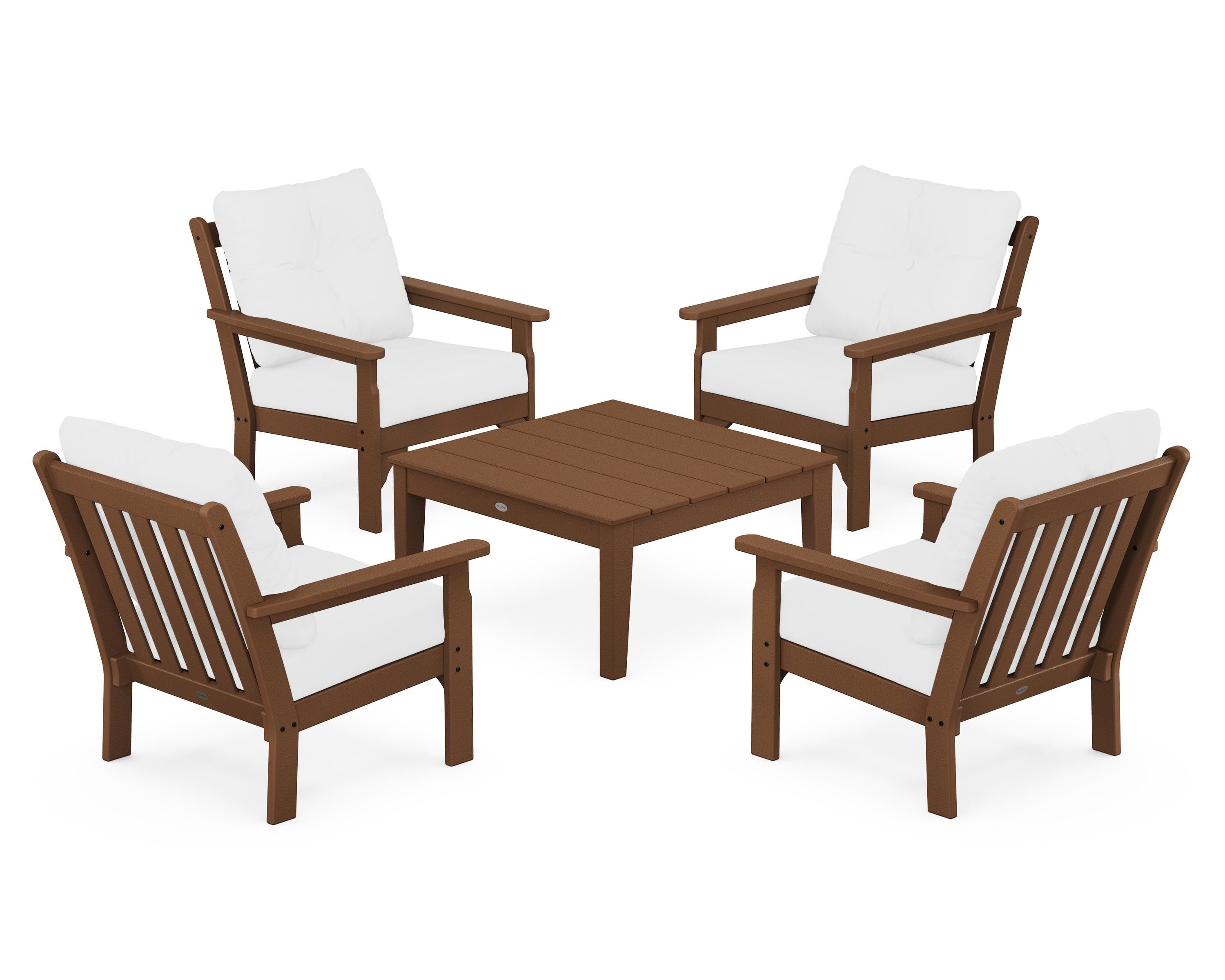 POLYWOOD® Vineyard 5-Piece Deep Seating Conversation Set in Teak / Natural