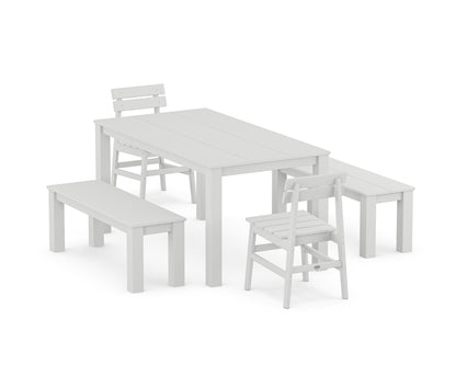 POLYWOOD® Modern Studio Plaza Chair 5-Piece Parsons Dining Set with Benches in White