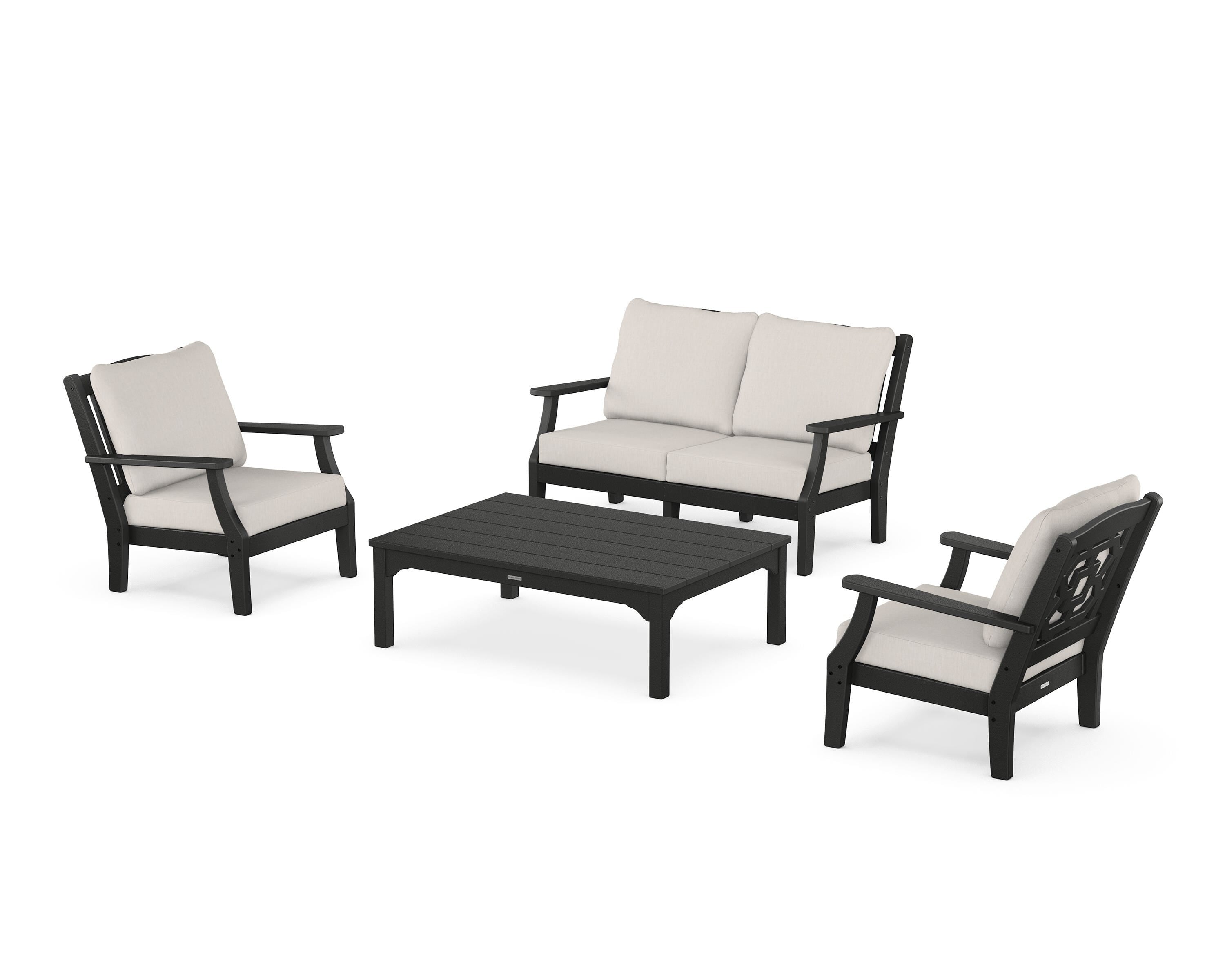 Martha Stewart by POLYWOOD® Chinoiserie 4-Piece Deep Seating Set with Loveseat in Black / Cast Ash