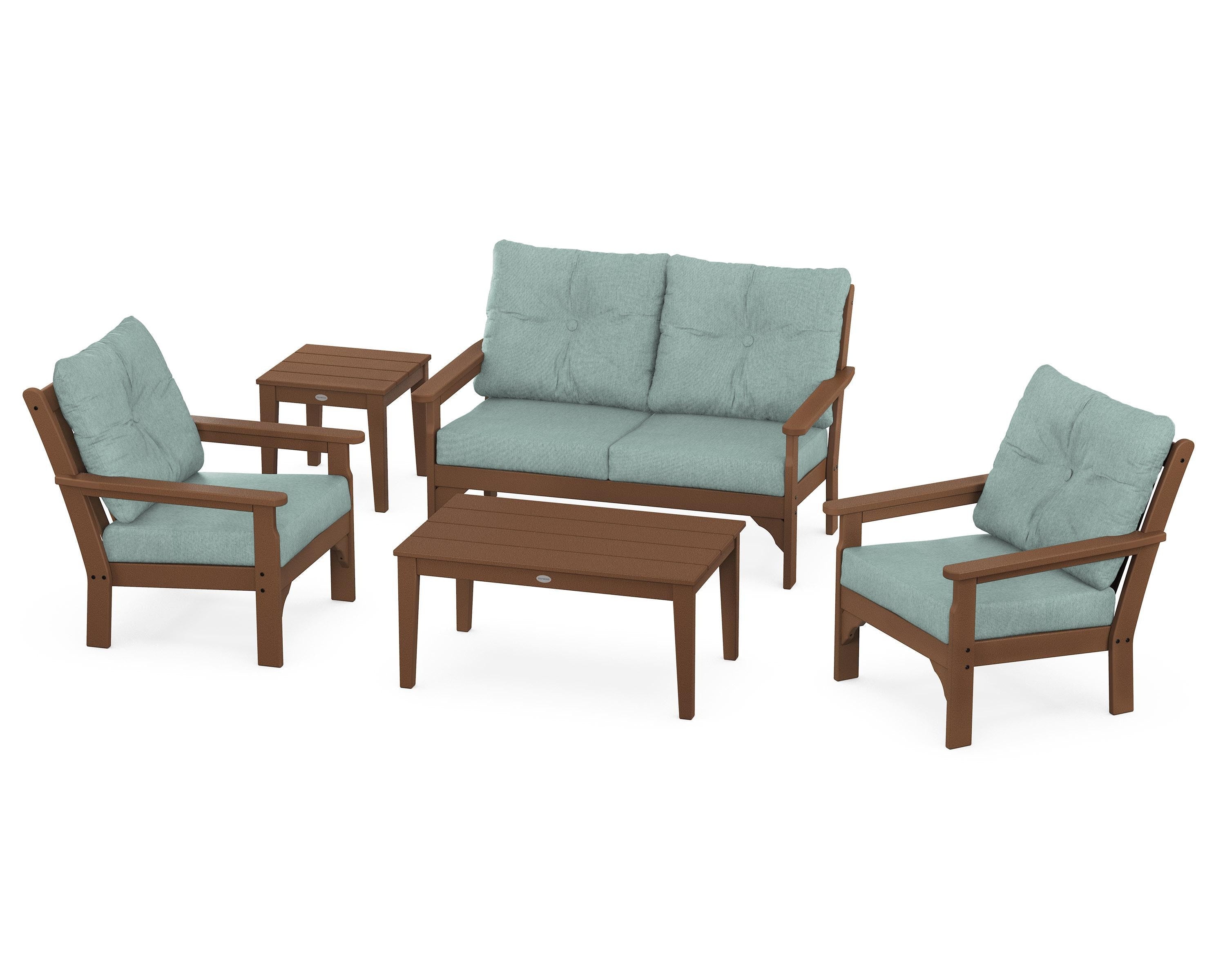POLYWOOD® Vineyard 5-Piece Deep Seating Set in Teak / Glacier Spa