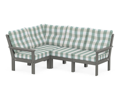 POLYWOOD® Vineyard 4-Piece Sectional in Slate Grey / Buffalo Plaid Glacier Spa
